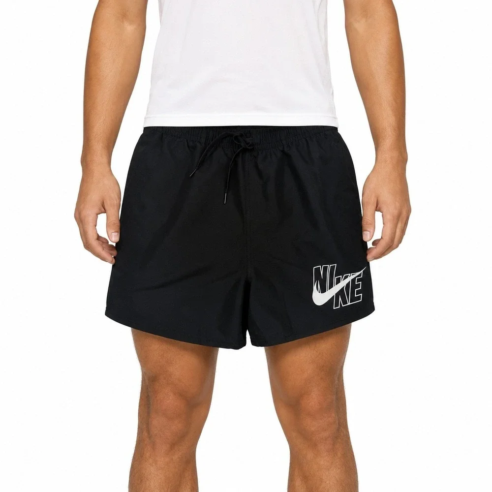 Nike Mens 5 Inch Volley Swim Trunks Black Graphic Logo NESSG574-001 Size M